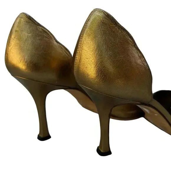 Manolo Blahnik Bronze Metallic Open Toe‎ D'Orsay Heels Signature 38.5 EU 8.5 US - Picture 3 of 8